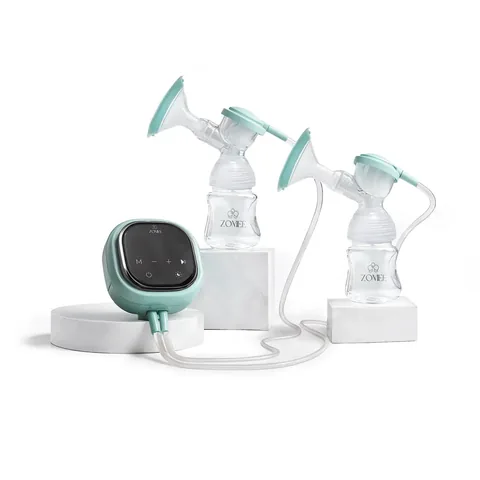 Zomee Z2 motor connected by tubing to two collection bottles